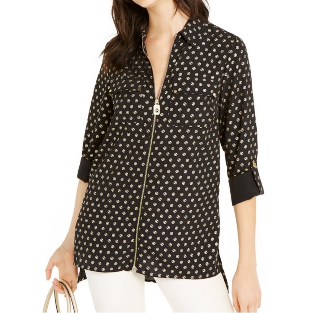 NWOT Michael Kors size P/Mblack with gold polkadot logo, gold tone zipper